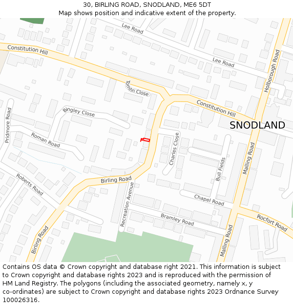 30, BIRLING ROAD, SNODLAND, ME6 5DT: Location map and indicative extent of plot