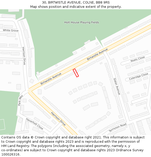 30, BIRTWISTLE AVENUE, COLNE, BB8 9RS: Location map and indicative extent of plot