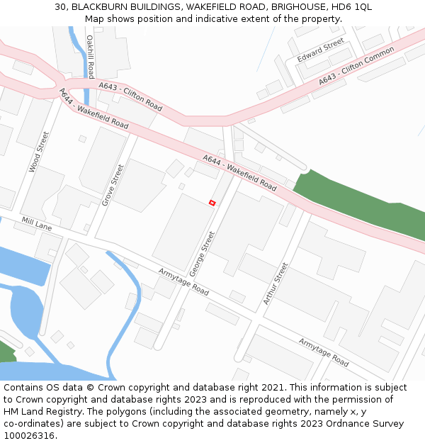 30, BLACKBURN BUILDINGS, WAKEFIELD ROAD, BRIGHOUSE, HD6 1QL: Location map and indicative extent of plot