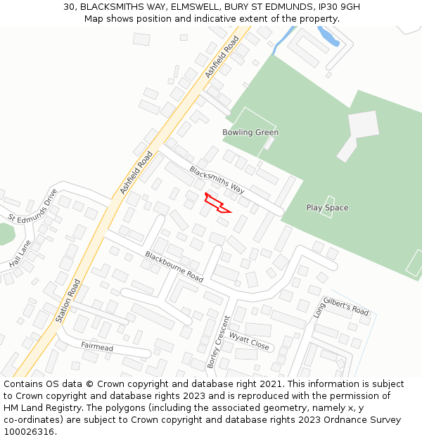 30, BLACKSMITHS WAY, ELMSWELL, BURY ST EDMUNDS, IP30 9GH: Location map and indicative extent of plot