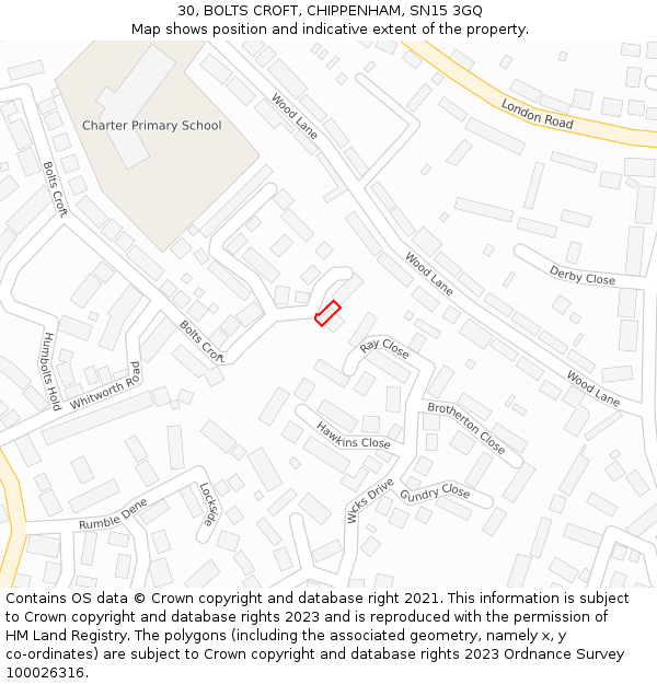 30, BOLTS CROFT, CHIPPENHAM, SN15 3GQ: Location map and indicative extent of plot