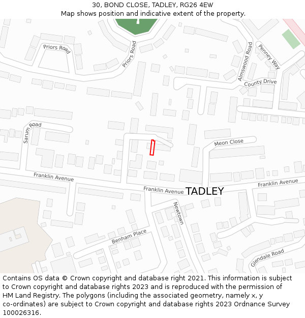 30, BOND CLOSE, TADLEY, RG26 4EW: Location map and indicative extent of plot