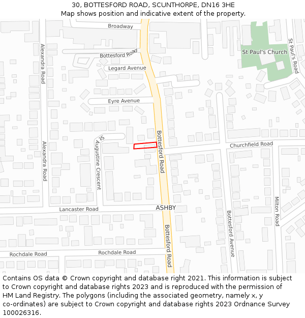 30, BOTTESFORD ROAD, SCUNTHORPE, DN16 3HE: Location map and indicative extent of plot