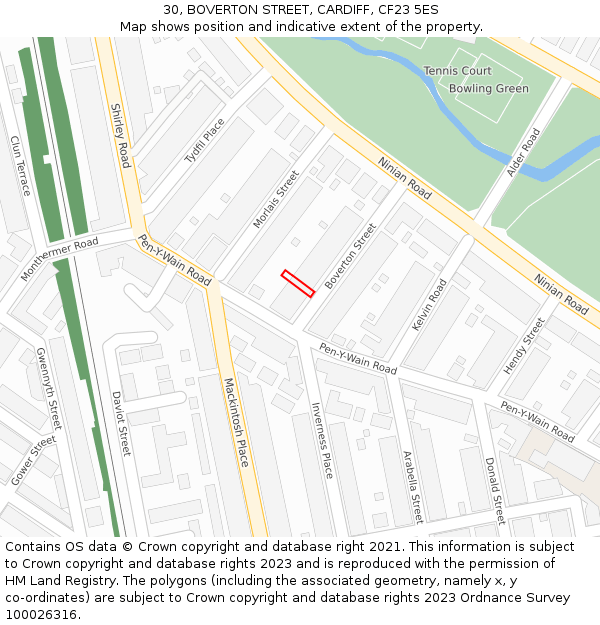 30, BOVERTON STREET, CARDIFF, CF23 5ES: Location map and indicative extent of plot