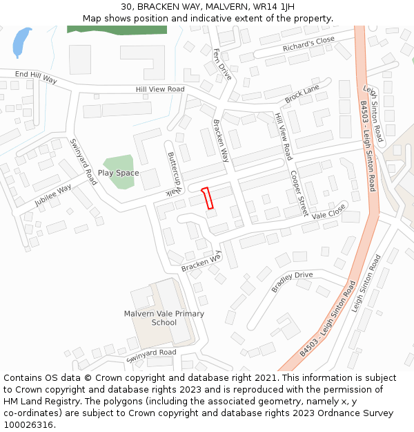 30, BRACKEN WAY, MALVERN, WR14 1JH: Location map and indicative extent of plot