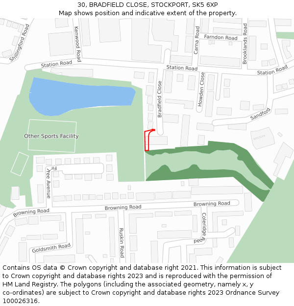 30, BRADFIELD CLOSE, STOCKPORT, SK5 6XP: Location map and indicative extent of plot