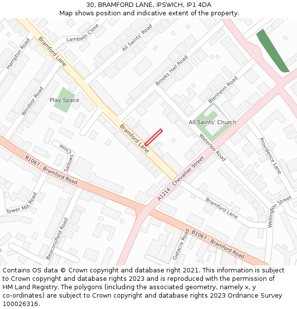 30, BRAMFORD LANE, IPSWICH, IP1 4DA: Location map and indicative extent of plot