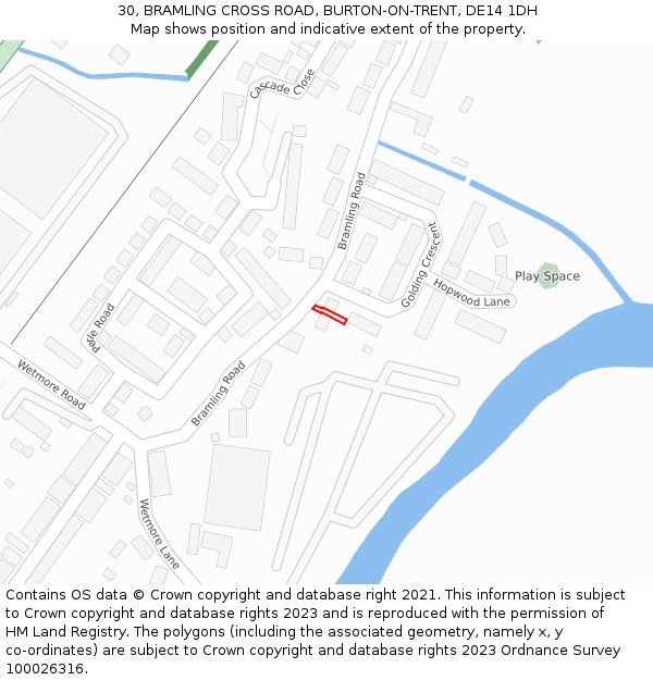 30, BRAMLING CROSS ROAD, BURTON-ON-TRENT, DE14 1DH: Location map and indicative extent of plot