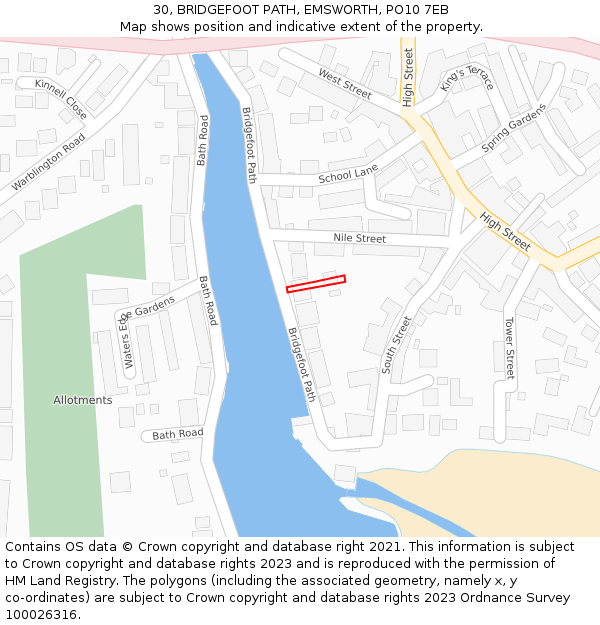 30, BRIDGEFOOT PATH, EMSWORTH, PO10 7EB: Location map and indicative extent of plot