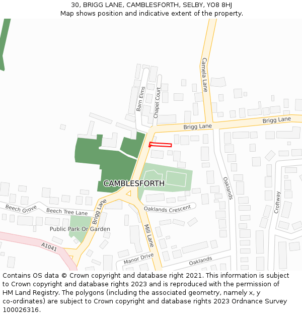 30, BRIGG LANE, CAMBLESFORTH, SELBY, YO8 8HJ: Location map and indicative extent of plot