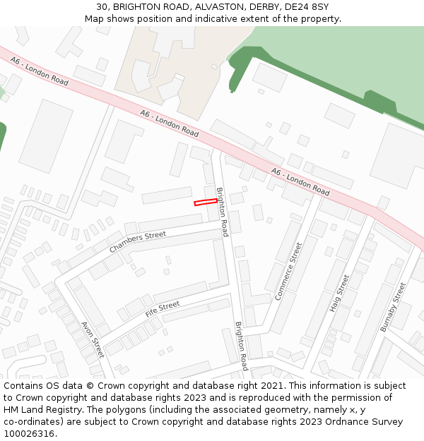 30, BRIGHTON ROAD, ALVASTON, DERBY, DE24 8SY: Location map and indicative extent of plot