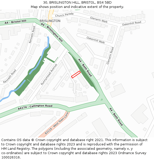30, BRISLINGTON HILL, BRISTOL, BS4 5BD: Location map and indicative extent of plot