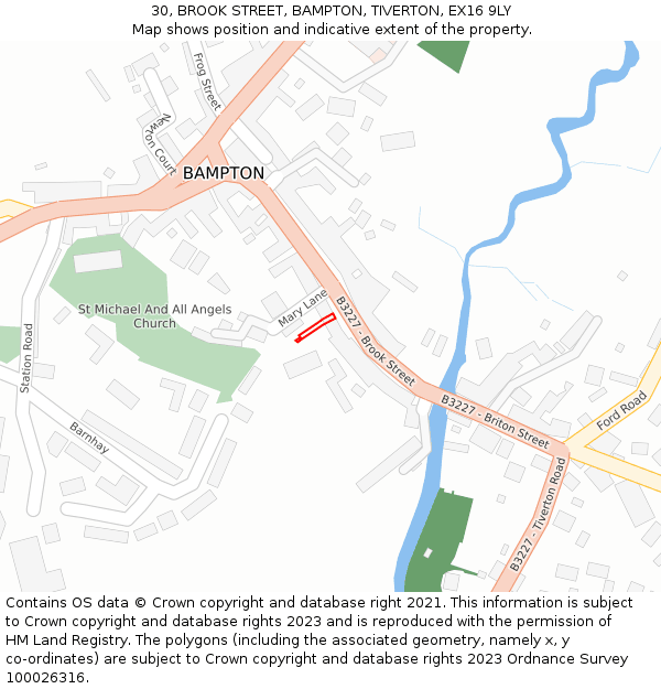 30, BROOK STREET, BAMPTON, TIVERTON, EX16 9LY: Location map and indicative extent of plot