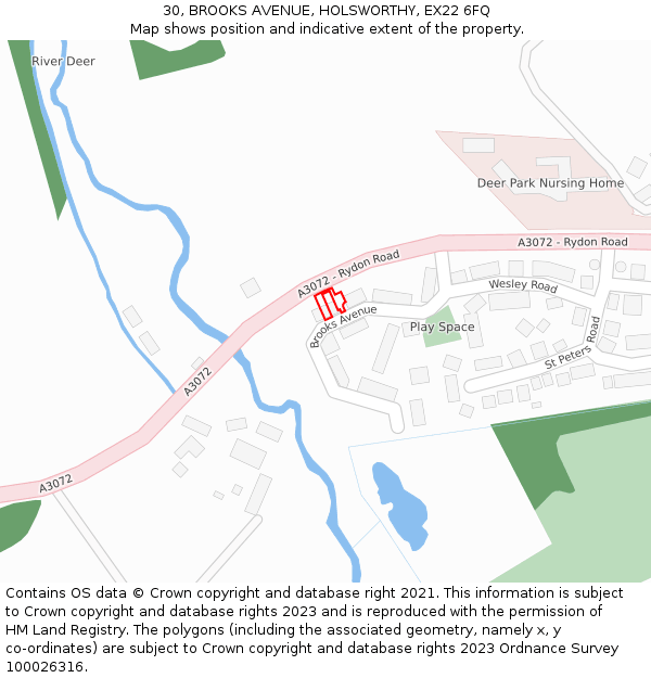 30, BROOKS AVENUE, HOLSWORTHY, EX22 6FQ: Location map and indicative extent of plot