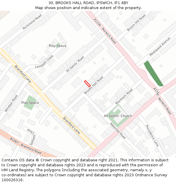 30, BROOKS HALL ROAD, IPSWICH, IP1 4BY: Location map and indicative extent of plot