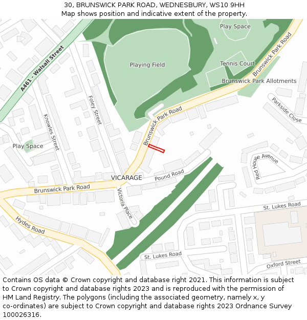 30, BRUNSWICK PARK ROAD, WEDNESBURY, WS10 9HH: Location map and indicative extent of plot