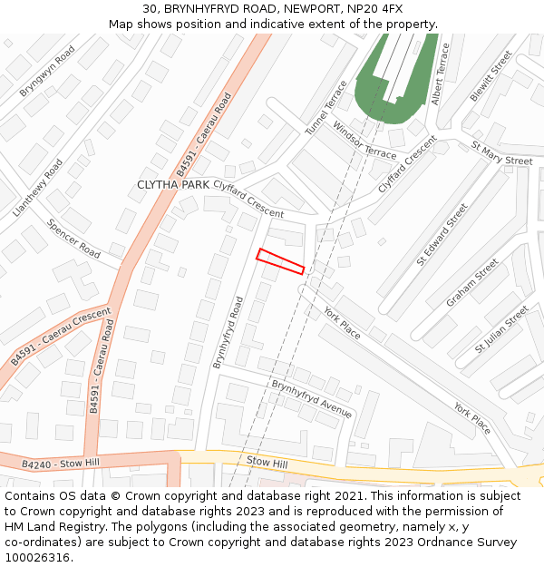 30, BRYNHYFRYD ROAD, NEWPORT, NP20 4FX: Location map and indicative extent of plot