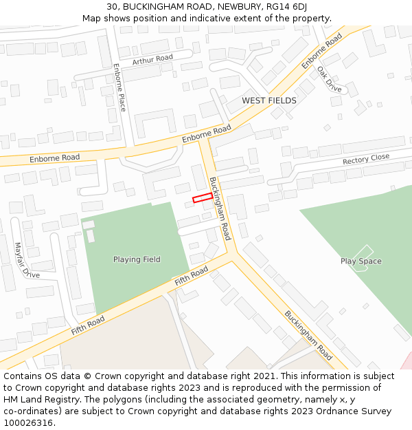 30, BUCKINGHAM ROAD, NEWBURY, RG14 6DJ: Location map and indicative extent of plot
