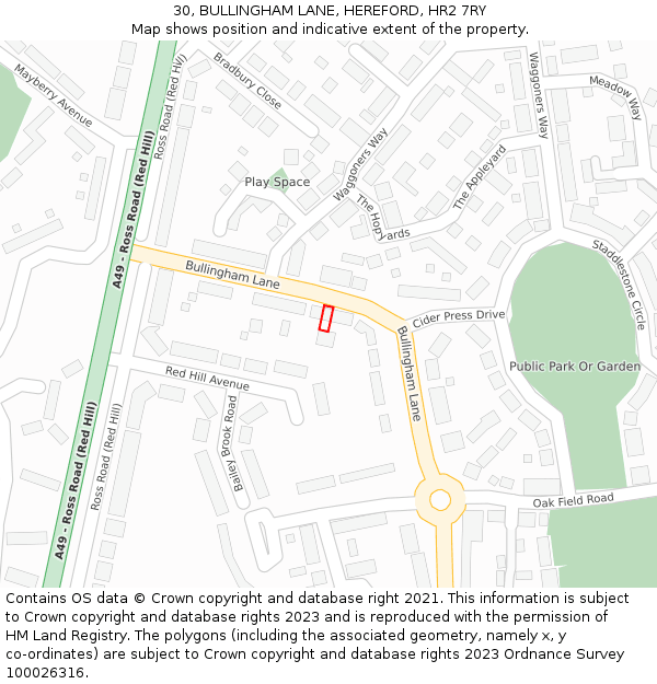 30, BULLINGHAM LANE, HEREFORD, HR2 7RY: Location map and indicative extent of plot