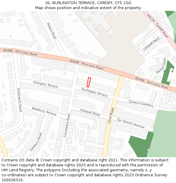 30, BURLINGTON TERRACE, CARDIFF, CF5 1GG: Location map and indicative extent of plot