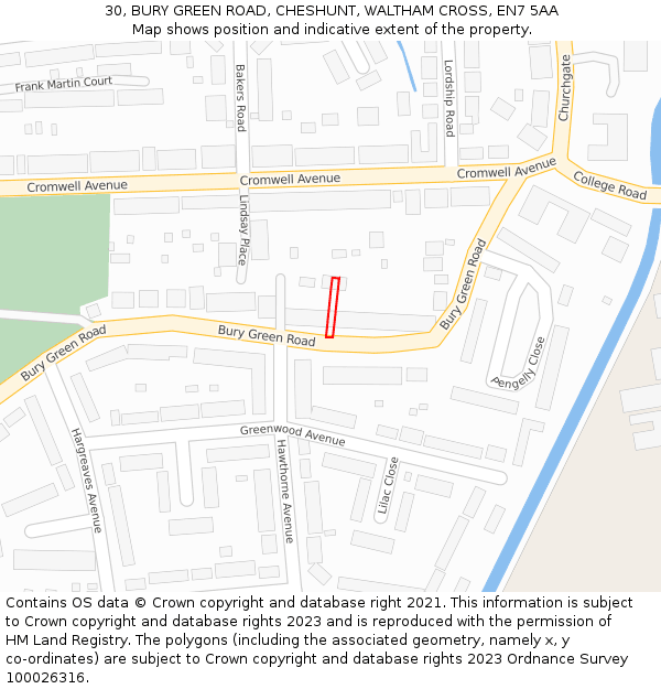 30, BURY GREEN ROAD, CHESHUNT, WALTHAM CROSS, EN7 5AA: Location map and indicative extent of plot