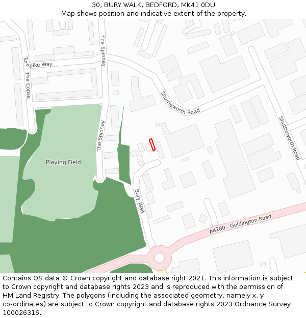 30, BURY WALK, BEDFORD, MK41 0DU: Location map and indicative extent of plot