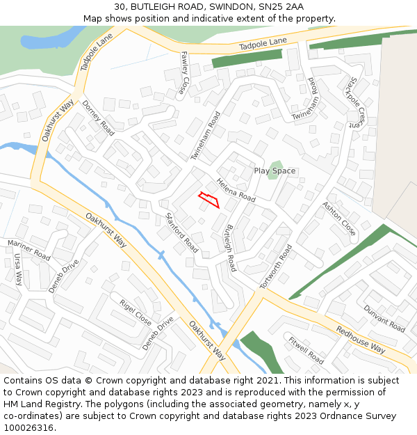 30, BUTLEIGH ROAD, SWINDON, SN25 2AA: Location map and indicative extent of plot