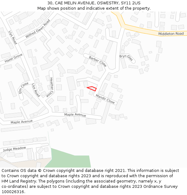30, CAE MELIN AVENUE, OSWESTRY, SY11 2US: Location map and indicative extent of plot