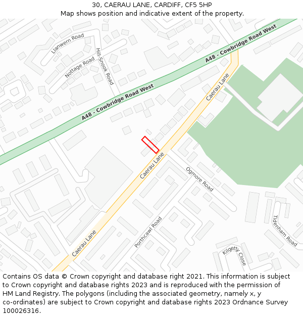 30, CAERAU LANE, CARDIFF, CF5 5HP: Location map and indicative extent of plot