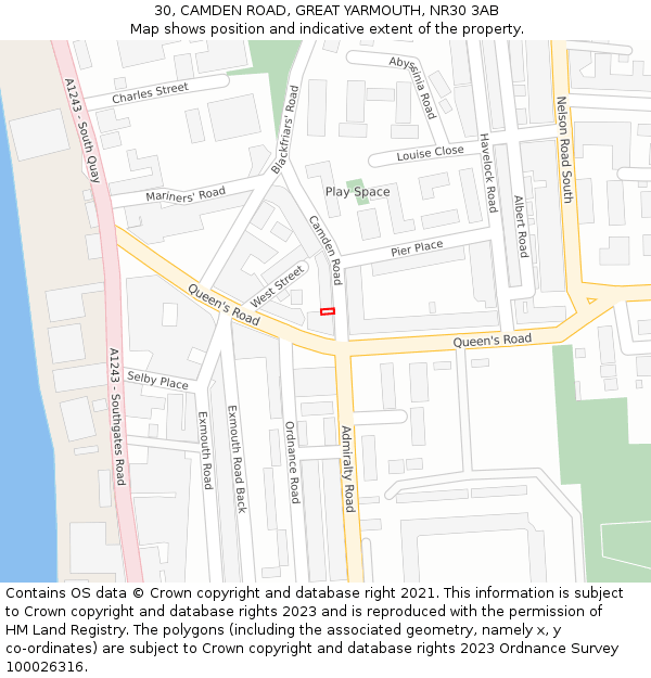 30, CAMDEN ROAD, GREAT YARMOUTH, NR30 3AB: Location map and indicative extent of plot