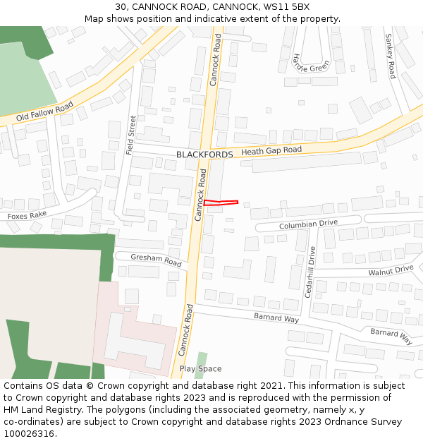 30, CANNOCK ROAD, CANNOCK, WS11 5BX: Location map and indicative extent of plot