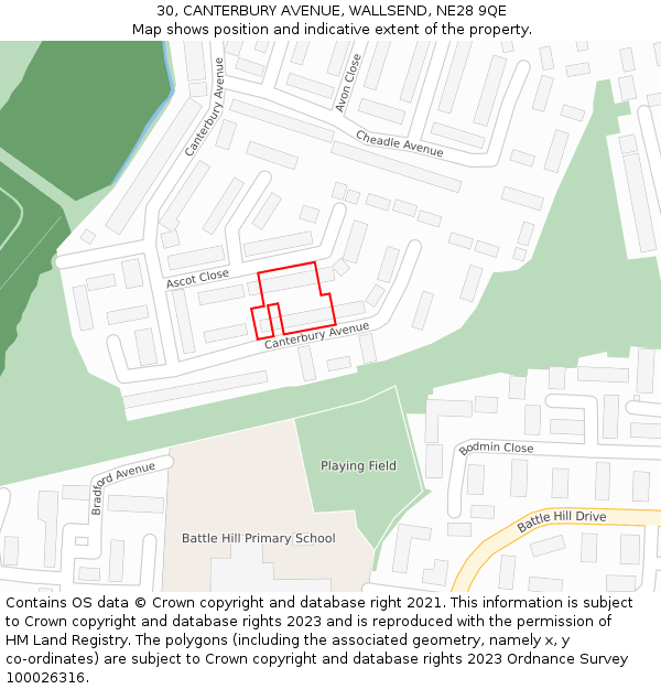 30, CANTERBURY AVENUE, WALLSEND, NE28 9QE: Location map and indicative extent of plot
