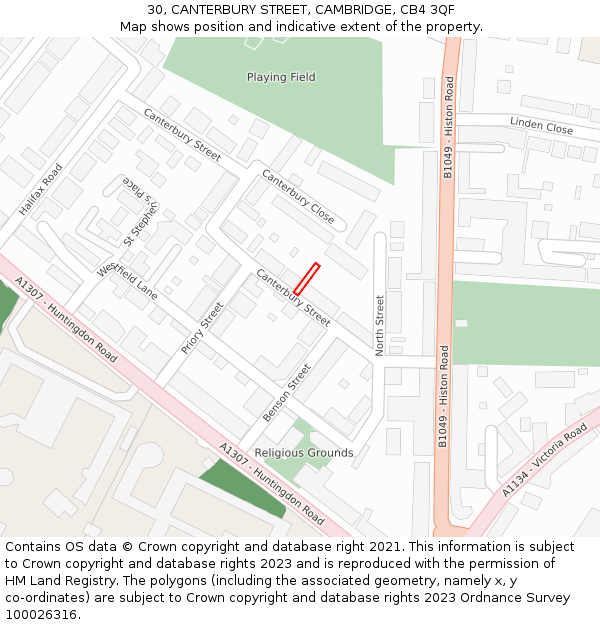 30, CANTERBURY STREET, CAMBRIDGE, CB4 3QF: Location map and indicative extent of plot