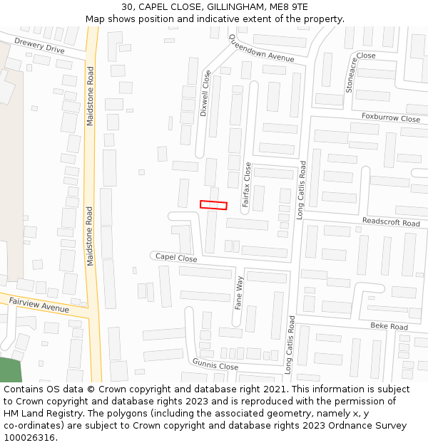 30, CAPEL CLOSE, GILLINGHAM, ME8 9TE: Location map and indicative extent of plot