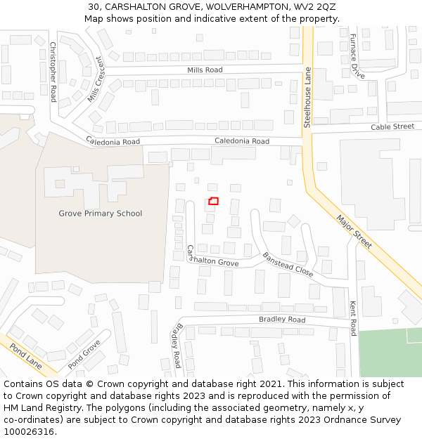 30, CARSHALTON GROVE, WOLVERHAMPTON, WV2 2QZ: Location map and indicative extent of plot
