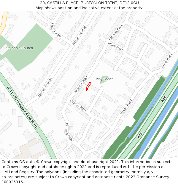 30, CASTILLA PLACE, BURTON-ON-TRENT, DE13 0SU: Location map and indicative extent of plot