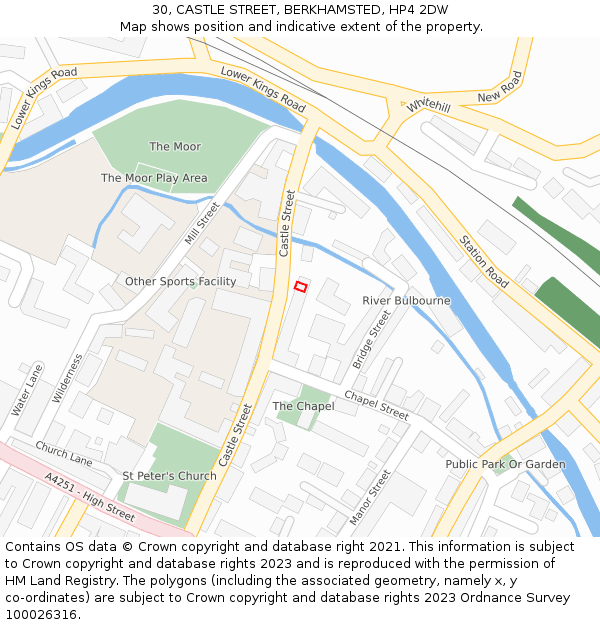 30, CASTLE STREET, BERKHAMSTED, HP4 2DW: Location map and indicative extent of plot