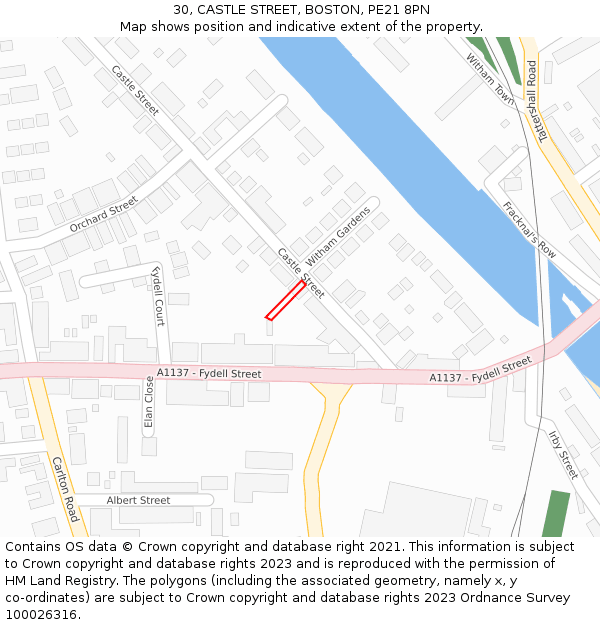 30, CASTLE STREET, BOSTON, PE21 8PN: Location map and indicative extent of plot
