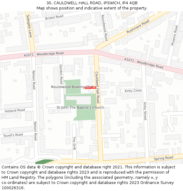30, CAULDWELL HALL ROAD, IPSWICH, IP4 4QB: Location map and indicative extent of plot
