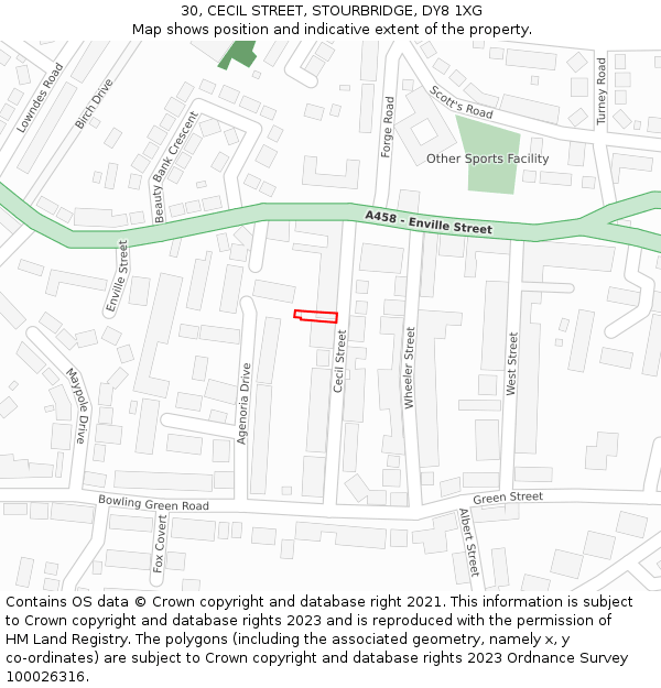 30, CECIL STREET, STOURBRIDGE, DY8 1XG: Location map and indicative extent of plot