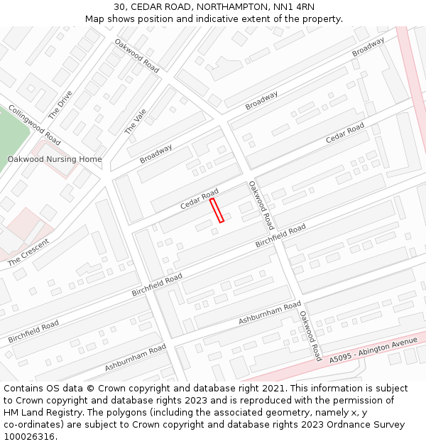 30, CEDAR ROAD, NORTHAMPTON, NN1 4RN: Location map and indicative extent of plot