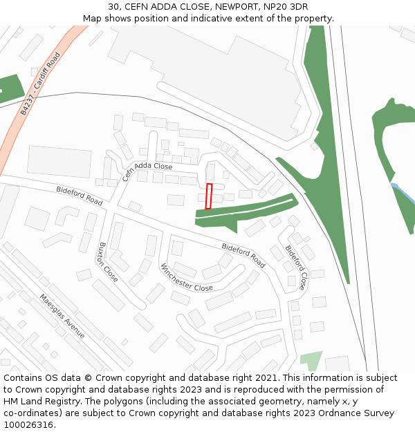 30, CEFN ADDA CLOSE, NEWPORT, NP20 3DR: Location map and indicative extent of plot