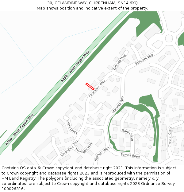 30, CELANDINE WAY, CHIPPENHAM, SN14 6XQ: Location map and indicative extent of plot