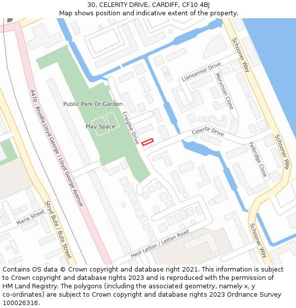 30, CELERITY DRIVE, CARDIFF, CF10 4BJ: Location map and indicative extent of plot