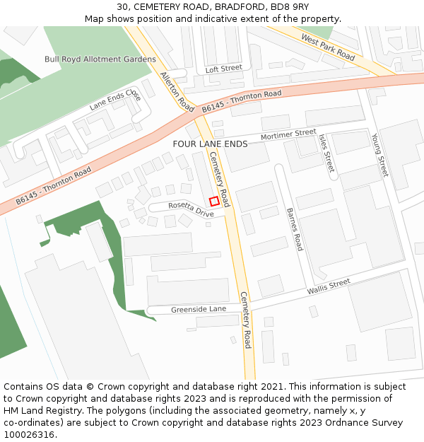 30, CEMETERY ROAD, BRADFORD, BD8 9RY: Location map and indicative extent of plot