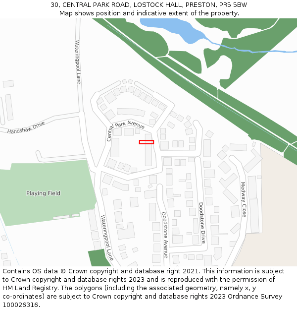 30, CENTRAL PARK ROAD, LOSTOCK HALL, PRESTON, PR5 5BW: Location map and indicative extent of plot
