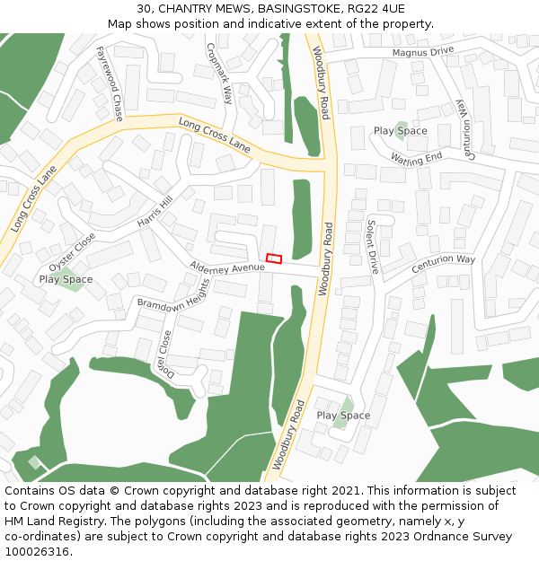 30, CHANTRY MEWS, BASINGSTOKE, RG22 4UE: Location map and indicative extent of plot