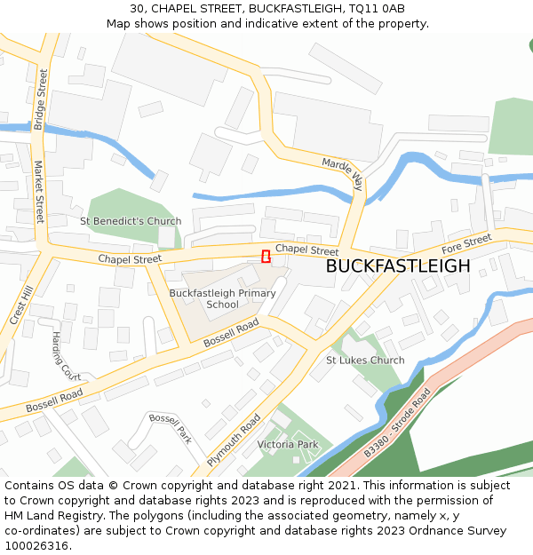 30, CHAPEL STREET, BUCKFASTLEIGH, TQ11 0AB: Location map and indicative extent of plot