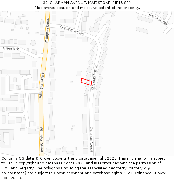 30, CHAPMAN AVENUE, MAIDSTONE, ME15 8EN: Location map and indicative extent of plot
