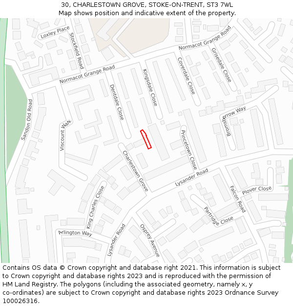 30, CHARLESTOWN GROVE, STOKE-ON-TRENT, ST3 7WL: Location map and indicative extent of plot